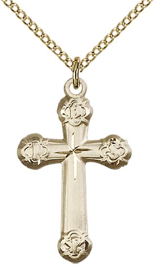 14KT GOLD FILLED CROSS PENDANT WITH CHAIN - 1" x 5/8"