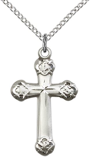 STERLING SILVER CROSS PENDANT WITH CHAIN - 1" x 5/8"
