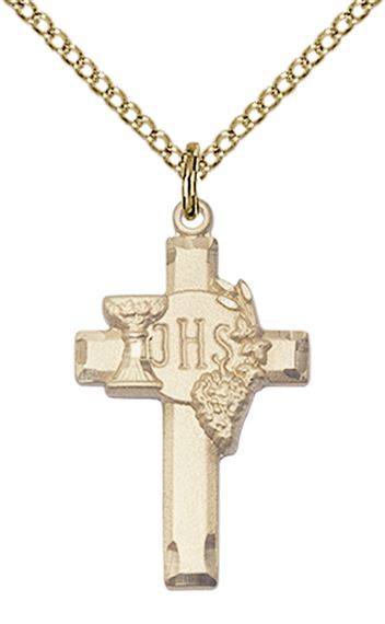 14KT GOLD FILLED CROSS W-IHS GRAPES PENDANT WITH CHAIN