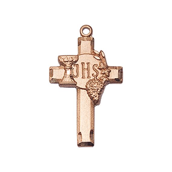14KT GOLD CROSS W-IHS GRAPES MEDAL