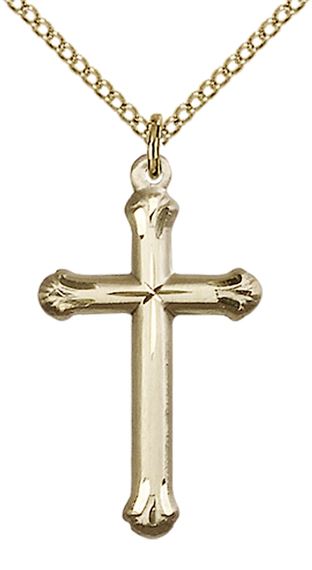 14KT GOLD FILLED CROSS PENDANT WITH CHAIN - 1" x 5/8"