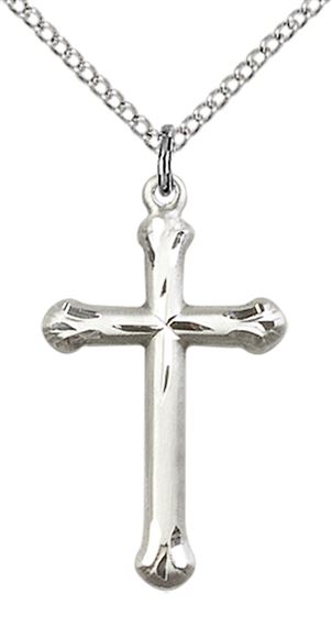 STERLING SILVER CROSS PENDANT WITH CHAIN - 1" x 5/8"