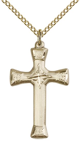 14KT GOLD FILLED CROSS PENDANT WITH CHAIN - 1" x 5/8"