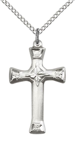 STERLING SILVER CROSS PENDANT WITH CHAIN - 1" x 5/8"