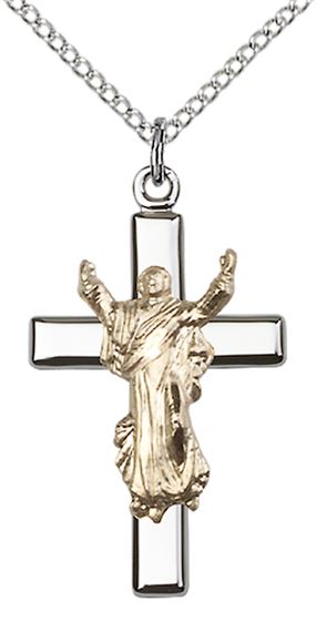 GF-SS CROSS PENDANT WITH CHAIN - 1 1/8" x 5/8"