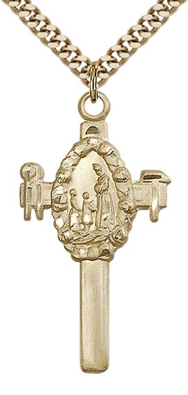 14KT GOLD FILLED CROSS PENDANT WITH CHAIN - 1 3/8" x 3/4"