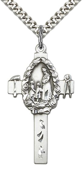 STERLING SILVER CROSS PENDANT WITH CHAIN - 1 3/8" x 3/4"