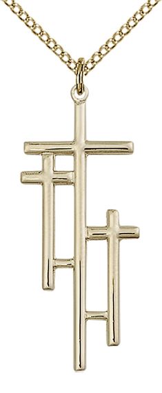 14KT GOLD FILLED CROSS PENDANT WITH CHAIN - 1 3/8" x 1/2"