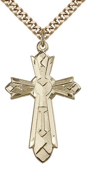 14KT GOLD FILLED MOSAIC CROSS PENDANT WITH CHAIN - 1 3/8" x 3/4"