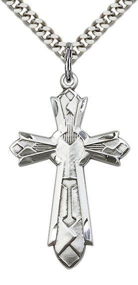 STERLING SILVER MOSAIC CROSS PENDANT WITH CHAIN - 1 3/8" x 3/4"