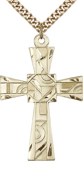 14KT GOLD FILLED MOSAIC CROSS PENDANT WITH CHAIN - 1 5/8" x 1"