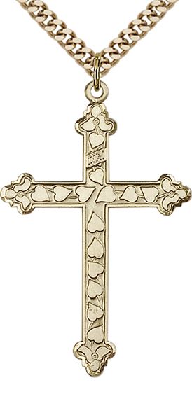 14KT GOLD FILLED HEART CROSS PENDANT WITH CHAIN - 1 5/8" x 1"