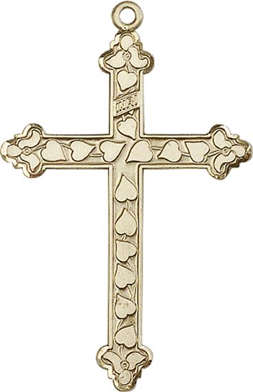 14KT GOLD HEART CROSS MEDAL - 1 5/8" x 1"