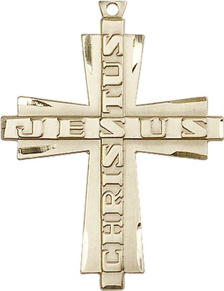 14KT GOLD JESUS CHRISTUS CROSS MEDAL - 1 3/8" x 1"