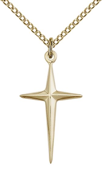 14KT GOLD FILLED CROSS PENDANT WITH CHAIN - 1" x 1/2"