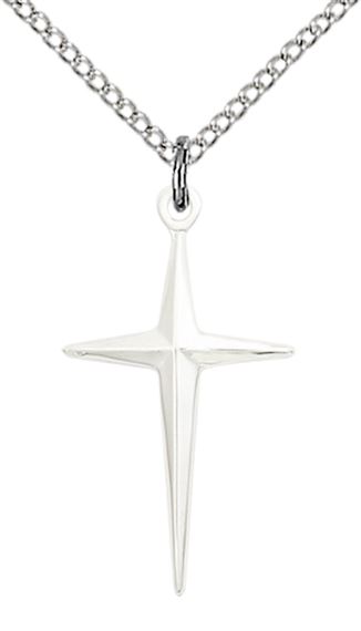 STERLING SILVER CROSS PENDANT WITH CHAIN - 1" x 1/2"