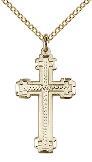 14KT GOLD FILLED CROSS PENDANT WITH CHAIN - 1" x 1/2"