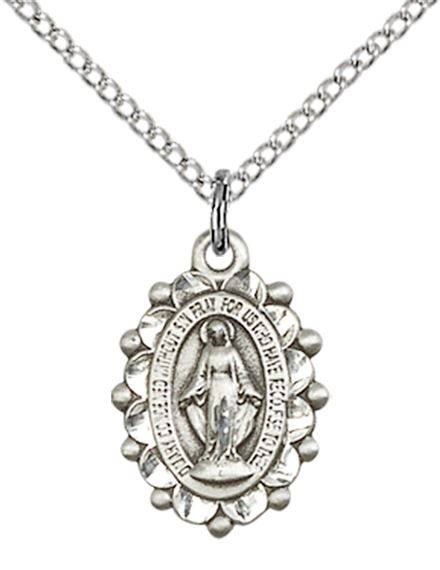 STERLING SILVER MIRACULOUS PENDANT WITH CHAIN - 5/8" x 3/8"