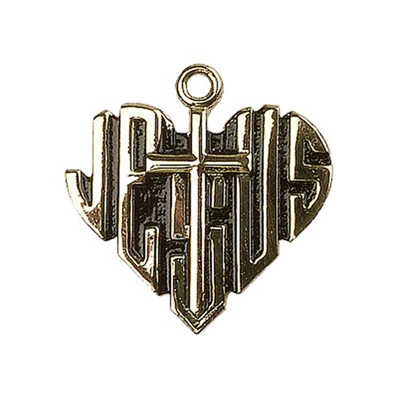 14KT GOLD HEART OF JESUS W-CROSS MEDAL - 7/8" x 7/8"