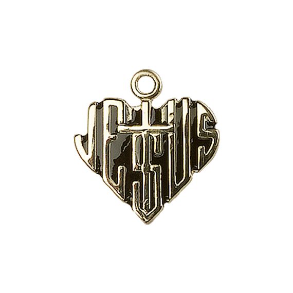 14KT GOLD HEART OF JESUS W-CROSS MEDAL - 5/8" x 5/8"