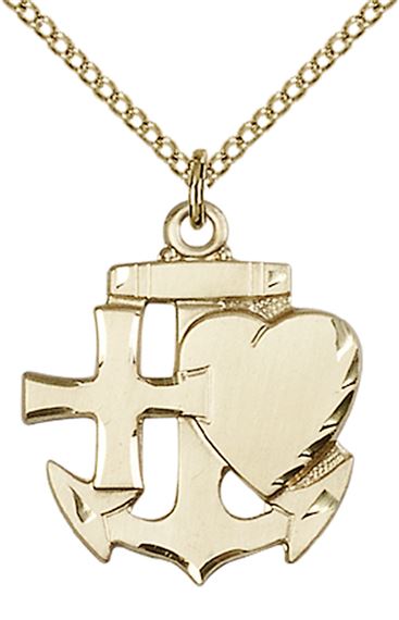 14KT GOLD FILLED FAITH, HOPE & CHARITY PENDANT WITH CHAIN - 7/8" x 3/4"