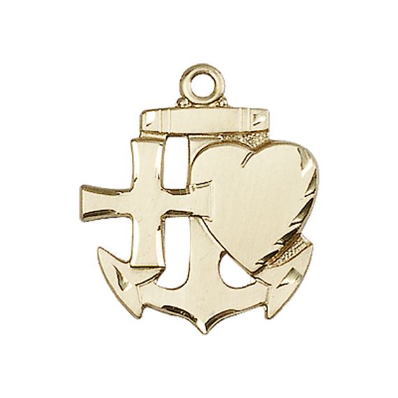 14KT GOLD FAITH, HOPE & CHARITY MEDAL - 7/8" x 3/4"