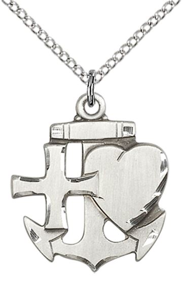 STERLING SILVER FAITH, HOPE & CHARITY PENDANT WITH CHAIN - 7/8" x 3/4"