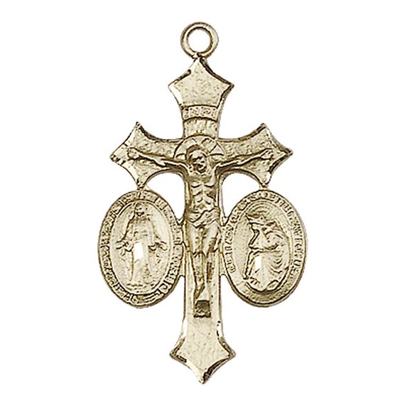 14KT GOLD JESUS, MARY, OUR LADY OF LA SALETTE MEDAL - 1 1/8" x 5/8"