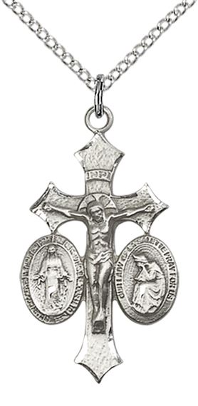STERLING SILVER JESUS, MARY, OUR LADY OF LA SALETTE PENDANT WITH CHAIN - 1 1/8" x 5/8"