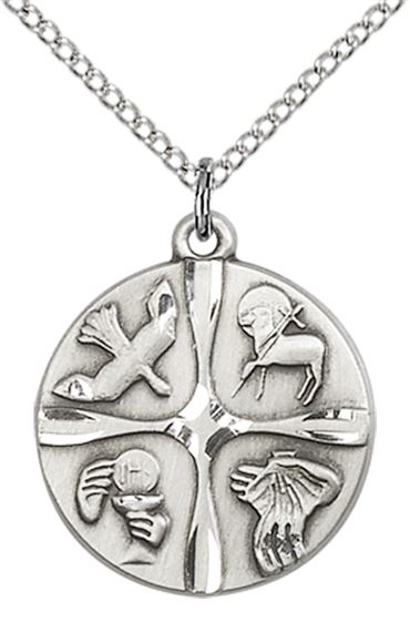 STERLING SILVER CHRISTIAN LIFE PENDANT WITH CHAIN - 7/8" x 3/4"