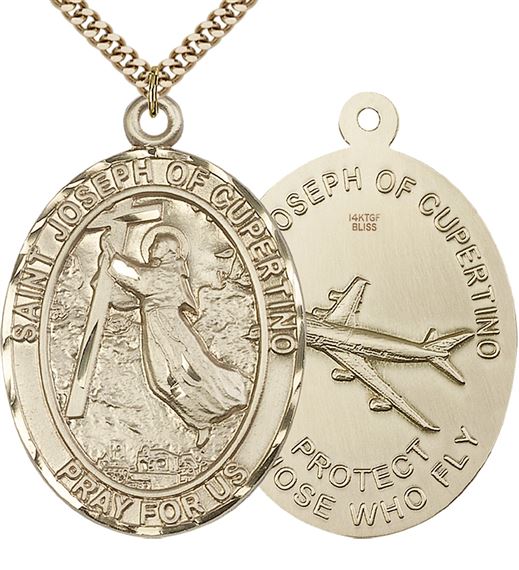 14KT GOLD FILLED ST JOSEPH OF CUPERTINO PENDANT WITH CHAIN - 1 7/8" x 1 1/4"