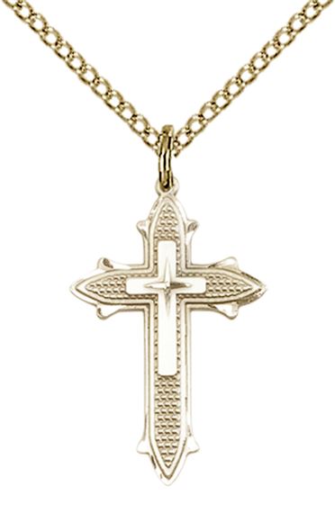 14KT GOLD FILLED CROSS ON CROSS PENDANT WITH CHAIN