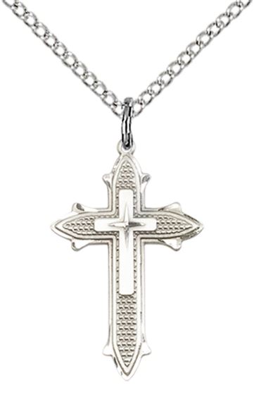 STERLING SILVER CROSS ON CROSS PENDANT WITH CHAIN
