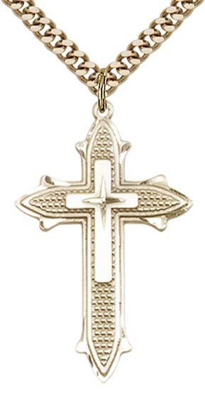 14KT GOLD FILLED CROSS ON CROSS PENDANT WITH CHAIN