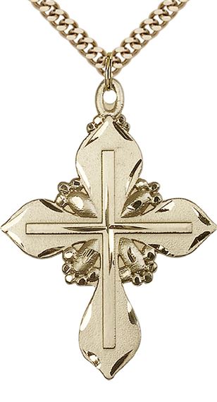 14KT GOLD FILLED CROSS PENDANT WITH CHAIN - 1 5/8" x 1 1/8"