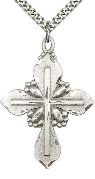 STERLING SILVER CROSS PENDANT WITH CHAIN - 1 5/8" x 1 1/8"