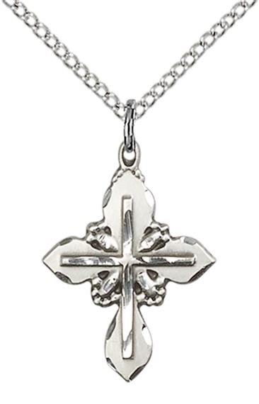 STERLING SILVER CROSS PENDANT WITH CHAIN - 3/4" x 1/2"