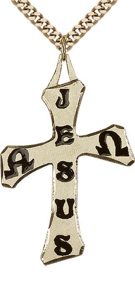 14KT GOLD FILLED CROSS PENDANT WITH CHAIN - 1 3/4" x 1 1/8"