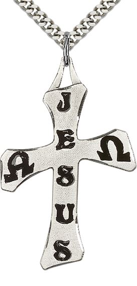 STERLING SILVER CROSS PENDANT WITH CHAIN - 1 3/4" x 1 1/8"