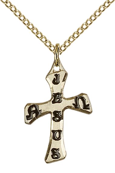 14KT GOLD FILLED CROSS PENDANT WITH CHAIN - 7/8" x 1/2"