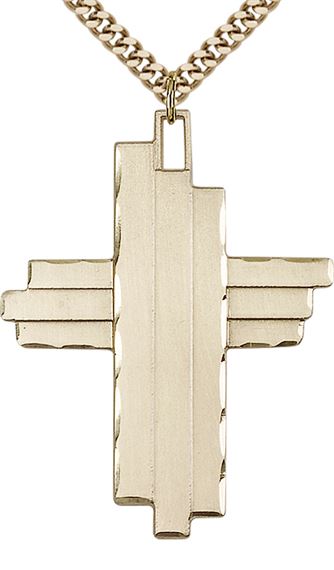 14KT GOLD FILLED CROSS PENDANT WITH CHAIN - 1 3/4" x 1 1/4"