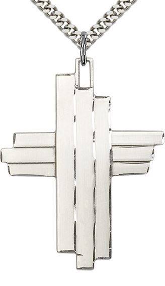 STERLING SILVER CROSS PENDANT WITH CHAIN - 1 3/4" x 1 1/4"