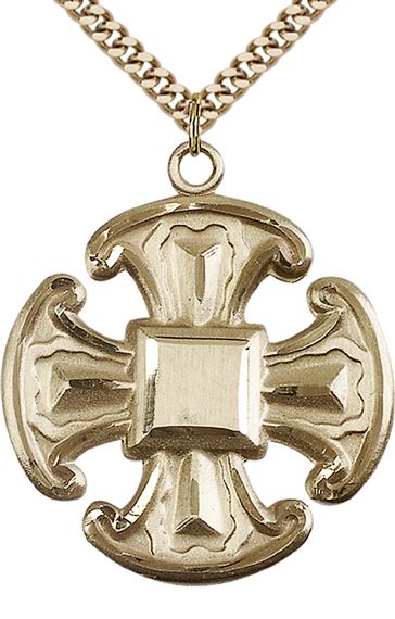 14KT GOLD FILLED CROSS PENDANT WITH CHAIN - 1 1/2" x 1 1/4"