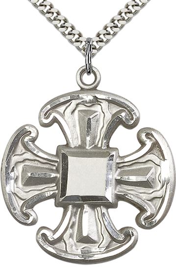 STERLING SILVER CROSS PENDANT WITH CHAIN - 1 1/2" x 1 1/4"