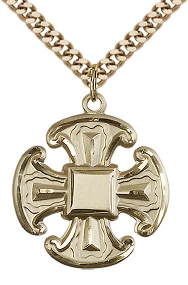 14KT GOLD FILLED CROSS PENDANT WITH CHAIN - 1" x 7/8"
