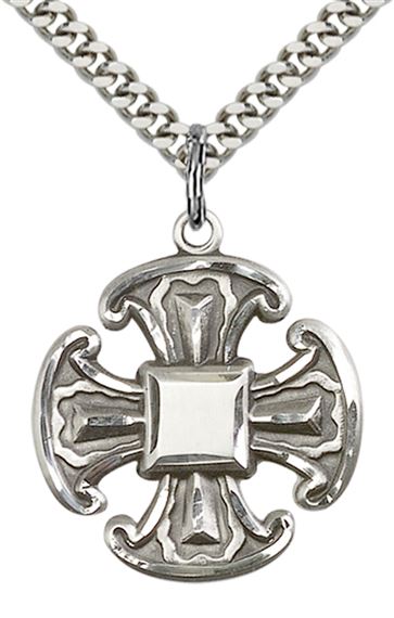 STERLING SILVER CROSS PENDANT WITH CHAIN - 1" x 7/8"