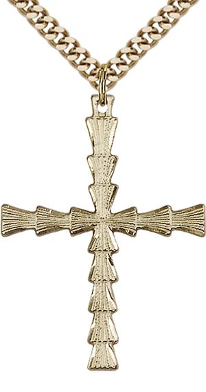 14KT GOLD FILLED CROSS PENDANT WITH CHAIN - 1 3/8" x 1"