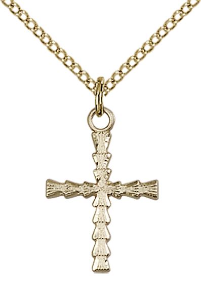 14KT GOLD FILLED CROSS PENDANT WITH CHAIN - 3/4" x 1/2"