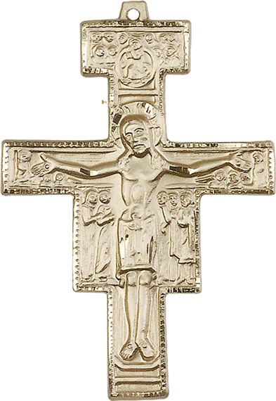 14KT GOLD SAN DAMIANO CRUCIFIX MEDAL - 2" x 1 3/8"