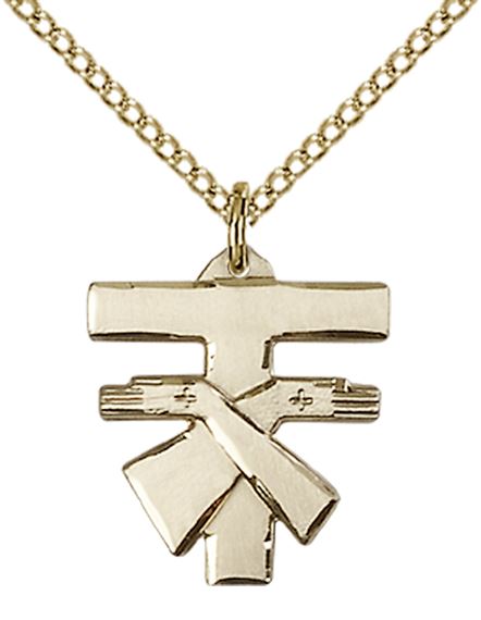 14KT GOLD FILLED FRANCISCAN CROSS PENDANT WITH CHAIN - 5/8" x 1/2"